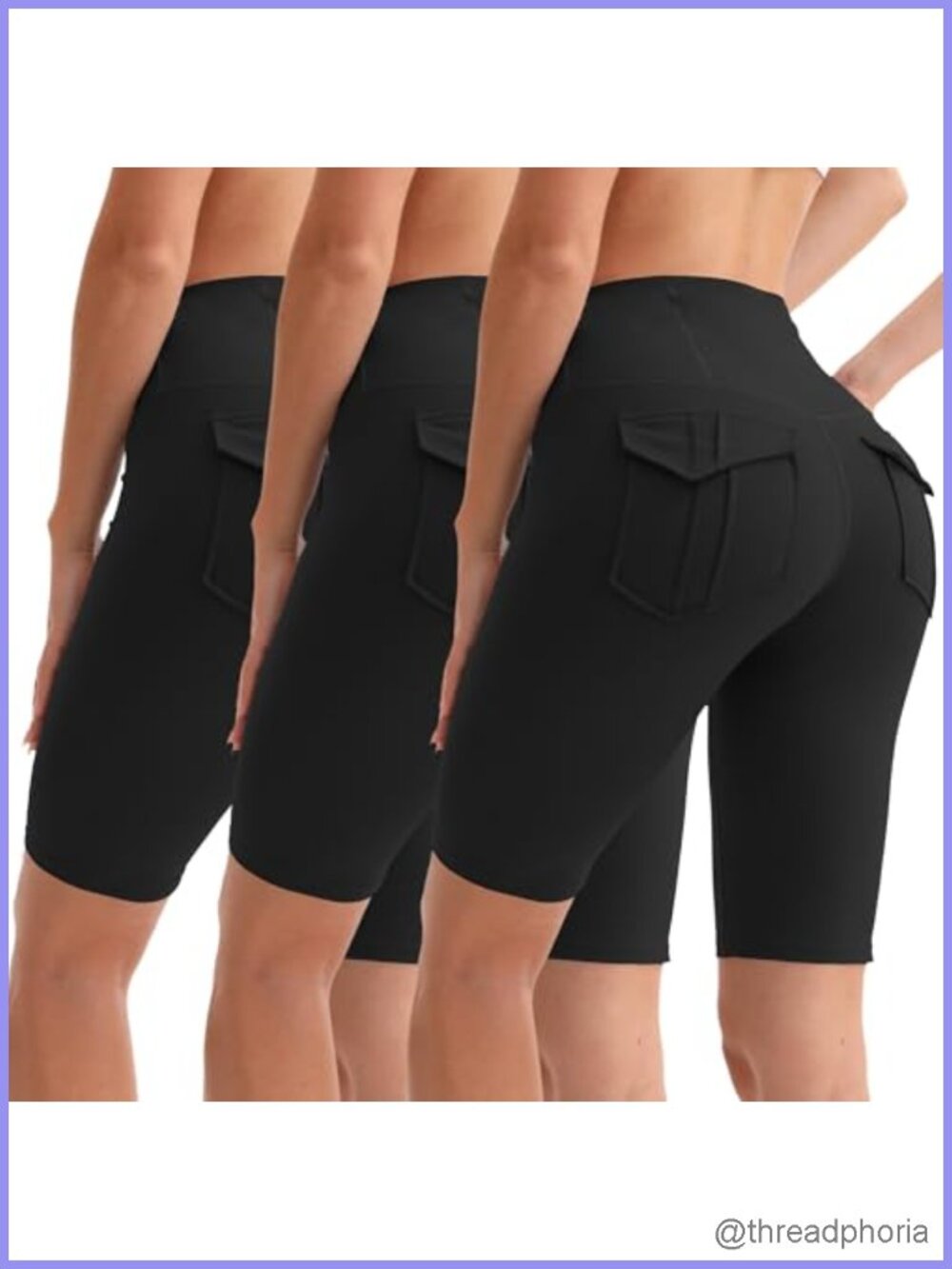 3 Pack Women Biker Shorts Pockets High Waisted Yoga Athletic Shorts